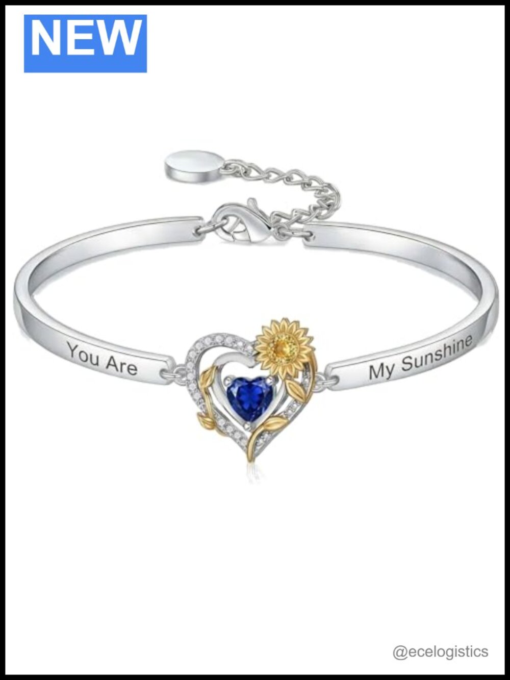 Sapphire Birthstone Heart Bangle Bracelet Adjustable